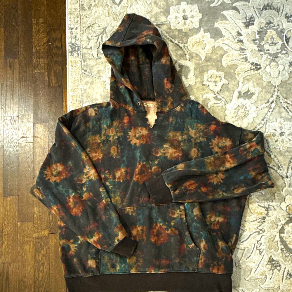 We The Free Free People Black Floral Pullover Hoodie Women’s Fleece Boho Pockets
